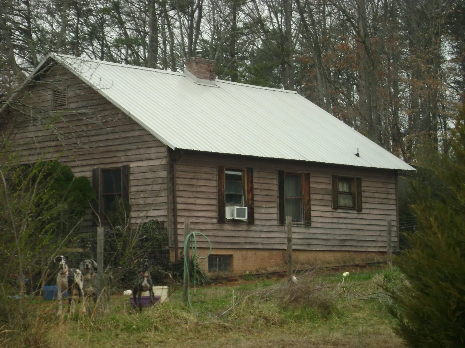 White metal roof on an old wood sided farmhouse, from a Metal Roof Installation job in Bernard
